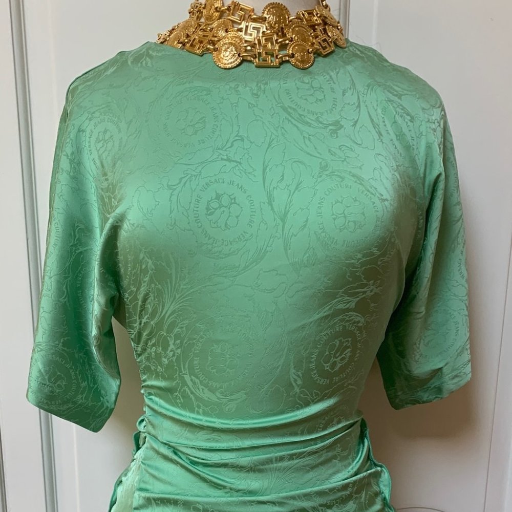 VERSACE EMBROIDERED LOGO COUTURE DRESS 40 US 6